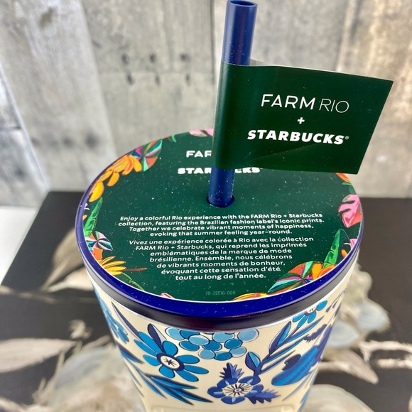 NWT Starbucks Farm Rio Limited Edition Blue & White Tropical Print Tumbl… - Picture 4 of 11